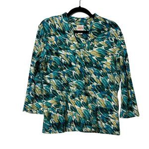 Ruby Rd. favorites  women’s size M blue green yellow print 3/4 sleeve v neck top